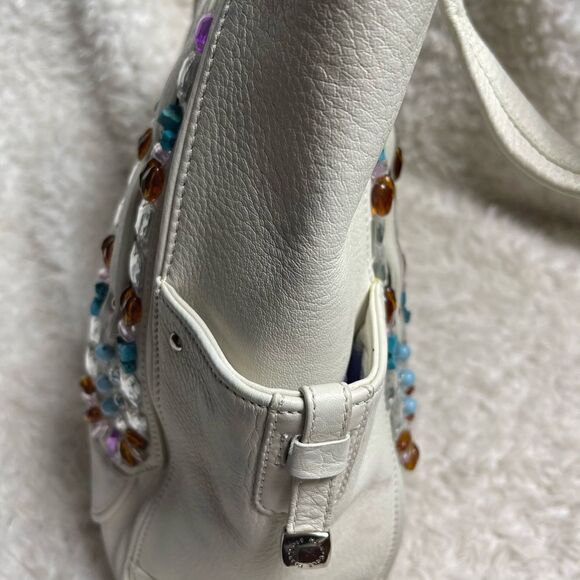 Cole Haan Sydney white leather large shoulder bag with multi color stones accent - Picture 6 of 12